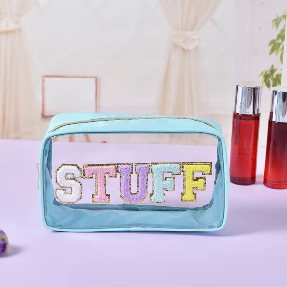 NWT Varsity Letter Clear “STUFF” Pouch